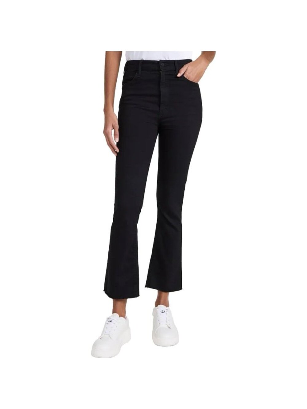 MOTHER The Hustler Ankle Fray Jeans Not Guilty Black High Rise Flare 26